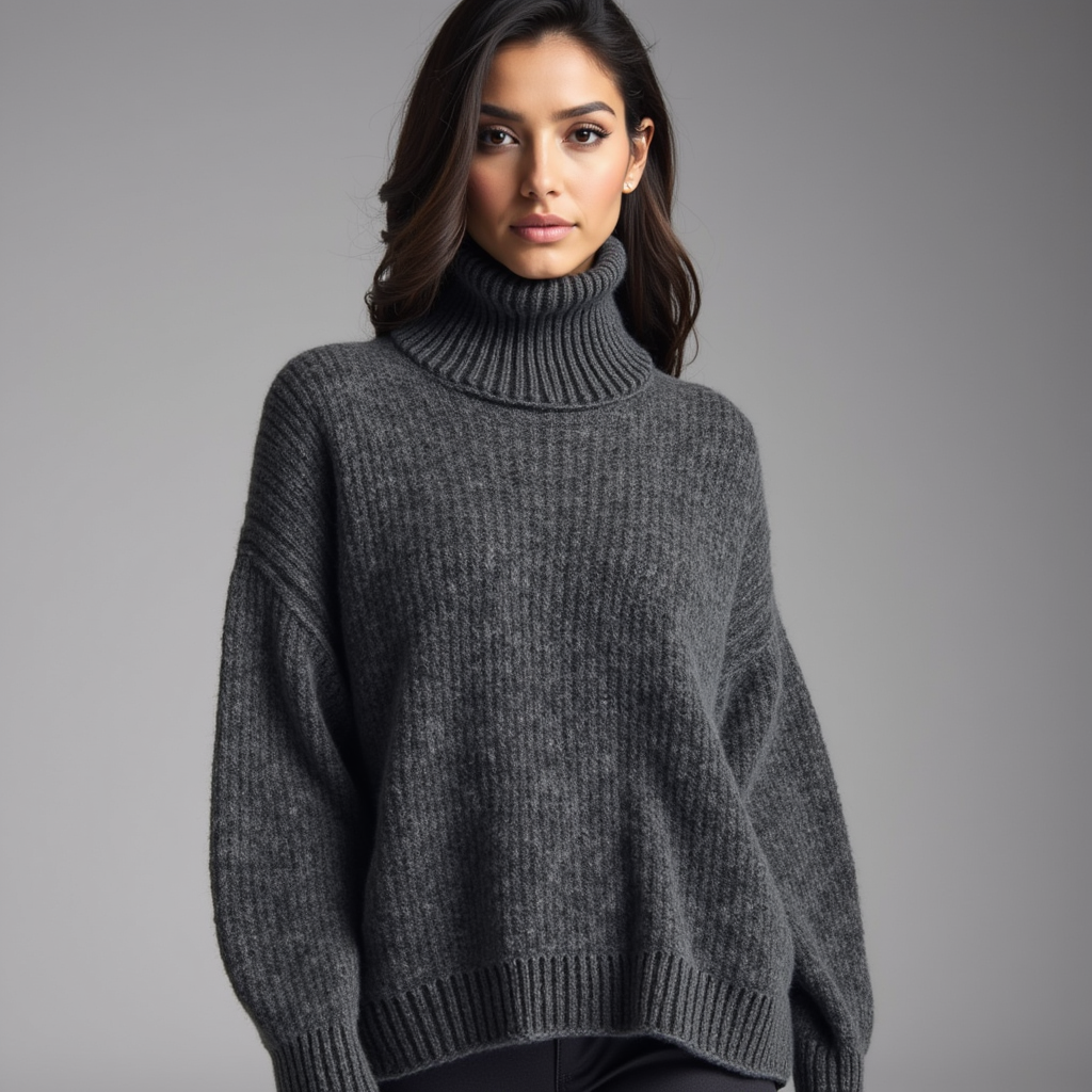 Turtleneck Sweater – Ribbed Knit – Charcoal Winter Basic