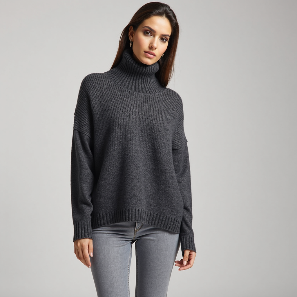 Turtleneck Sweater – Ribbed Knit – Charcoal Winter Basic