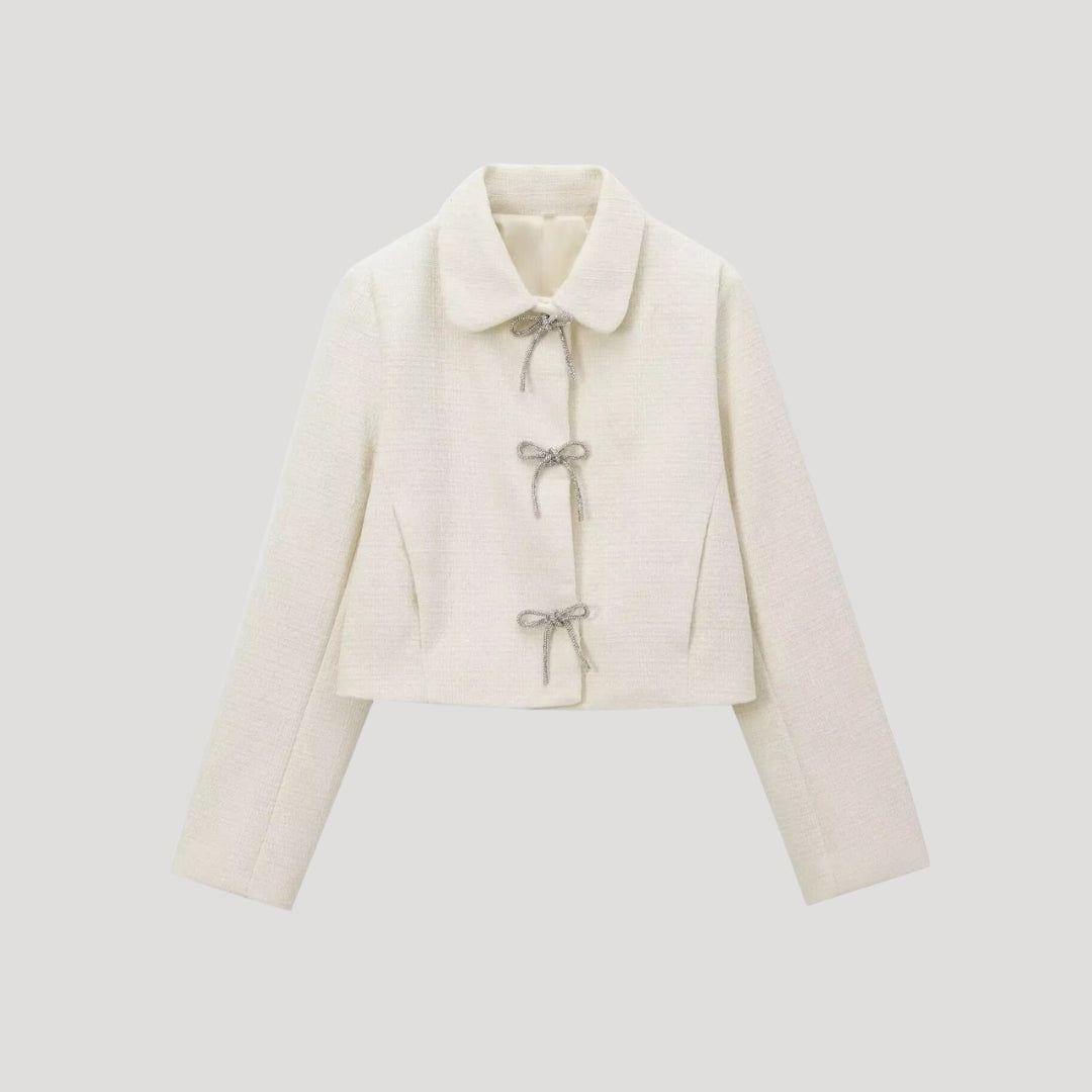 Tweed Jacket – Bow Tie Front – Chic Cropped Style