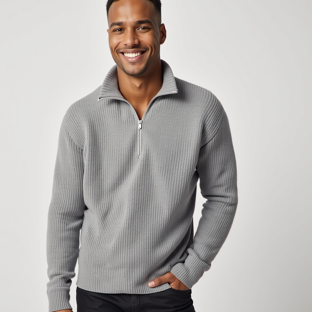 Zip-Up Sweater – Ribbed Knit – Unisex Casual Style