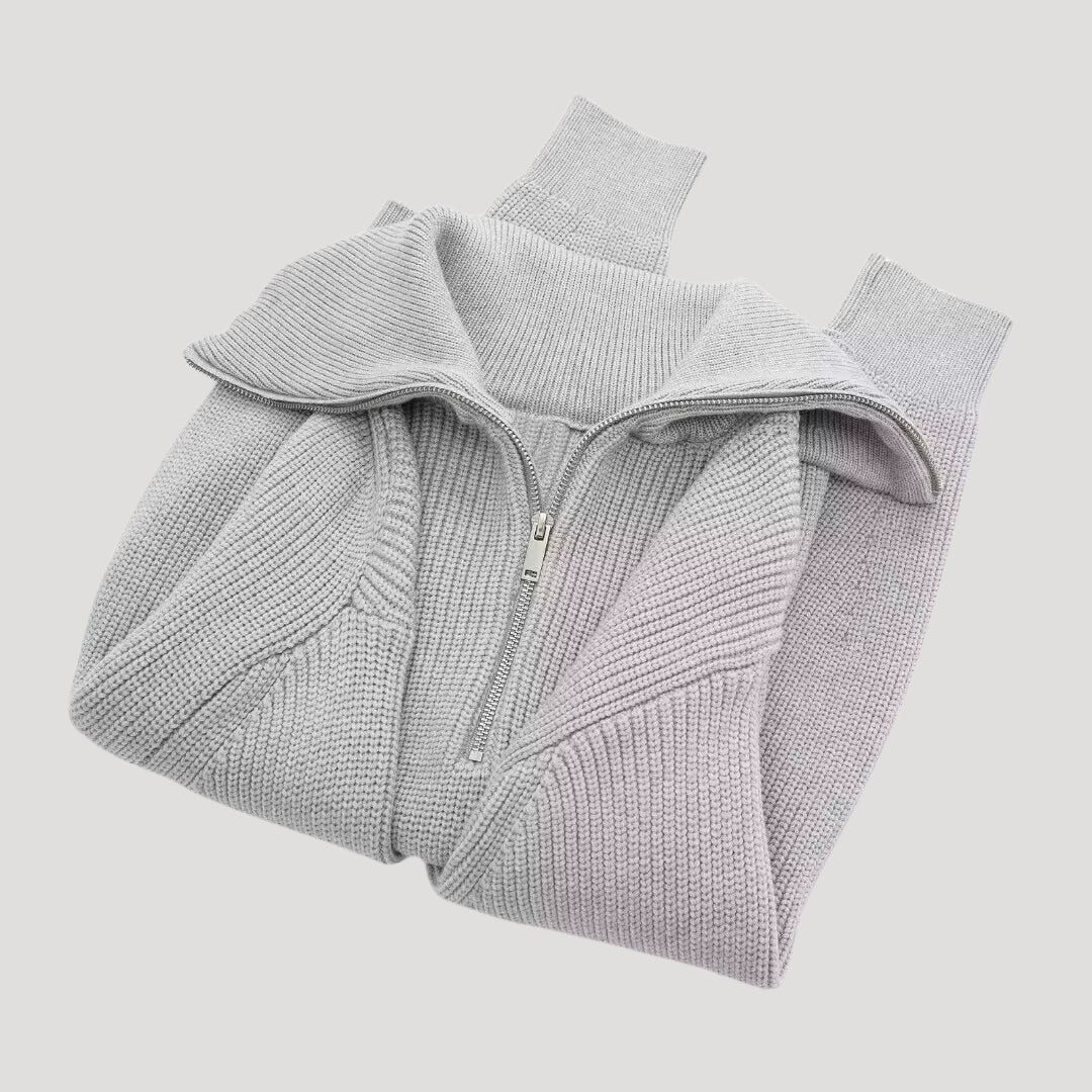 Zip-Up Sweater – Ribbed Knit – Unisex Casual Style