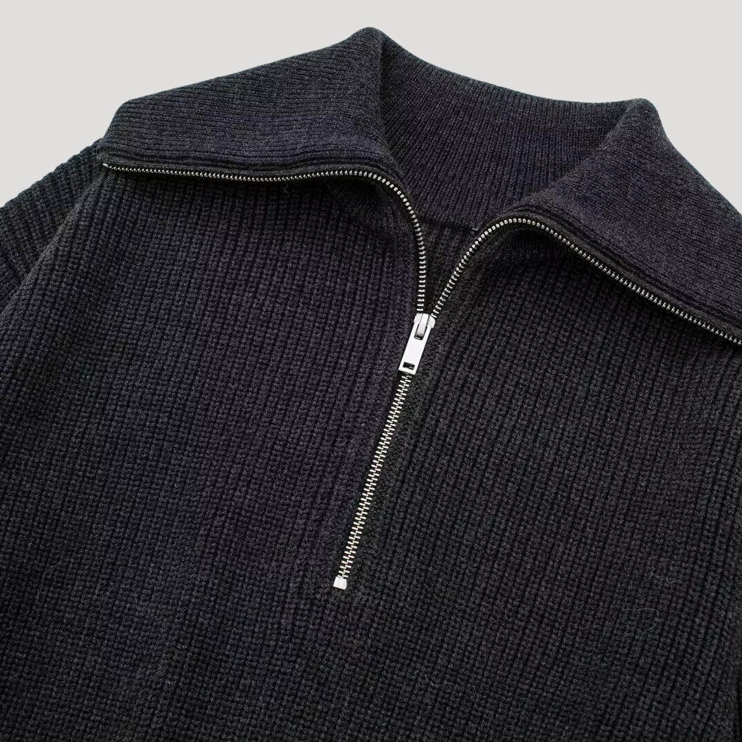 Zip-Up Sweater – Ribbed Knit – Unisex Casual Style