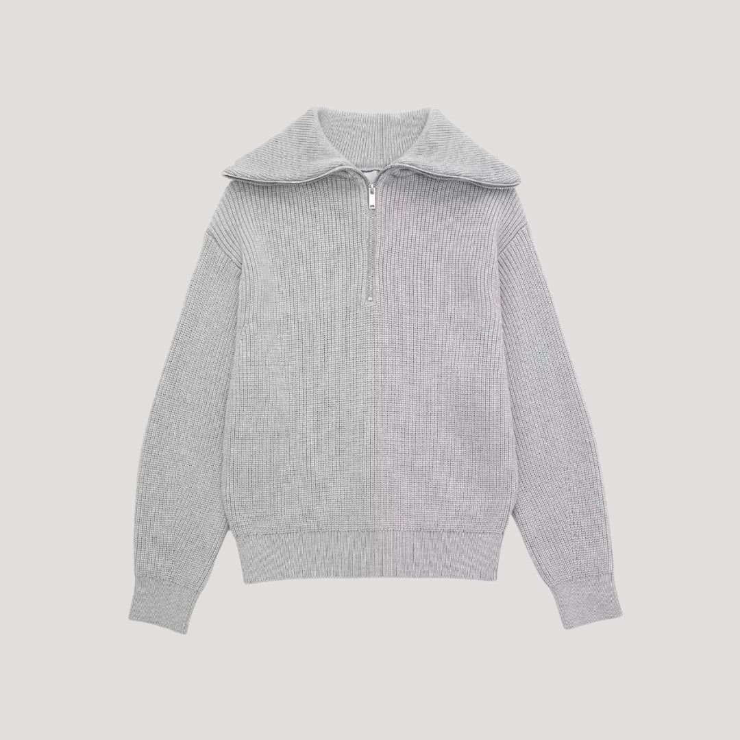 Zip-Up Sweater – Ribbed Knit – Unisex Casual Style