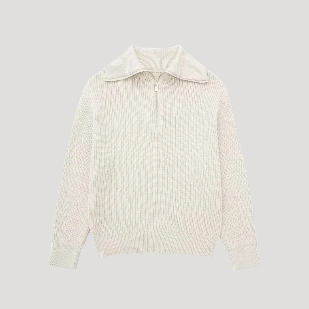 Zip-Up Sweater – Ribbed Knit – Unisex Casual Style