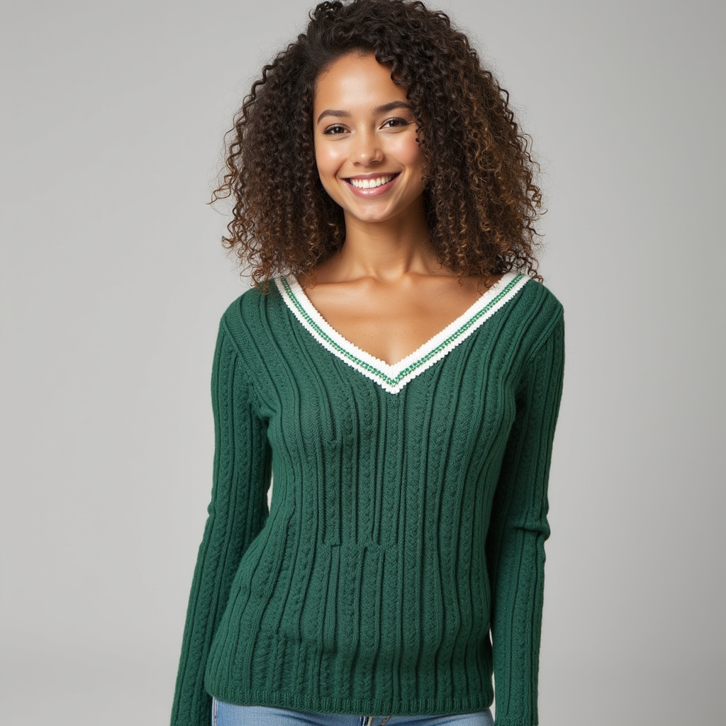 V-Neck Sweater – Cable Knit – Sporty Chic Winter Look