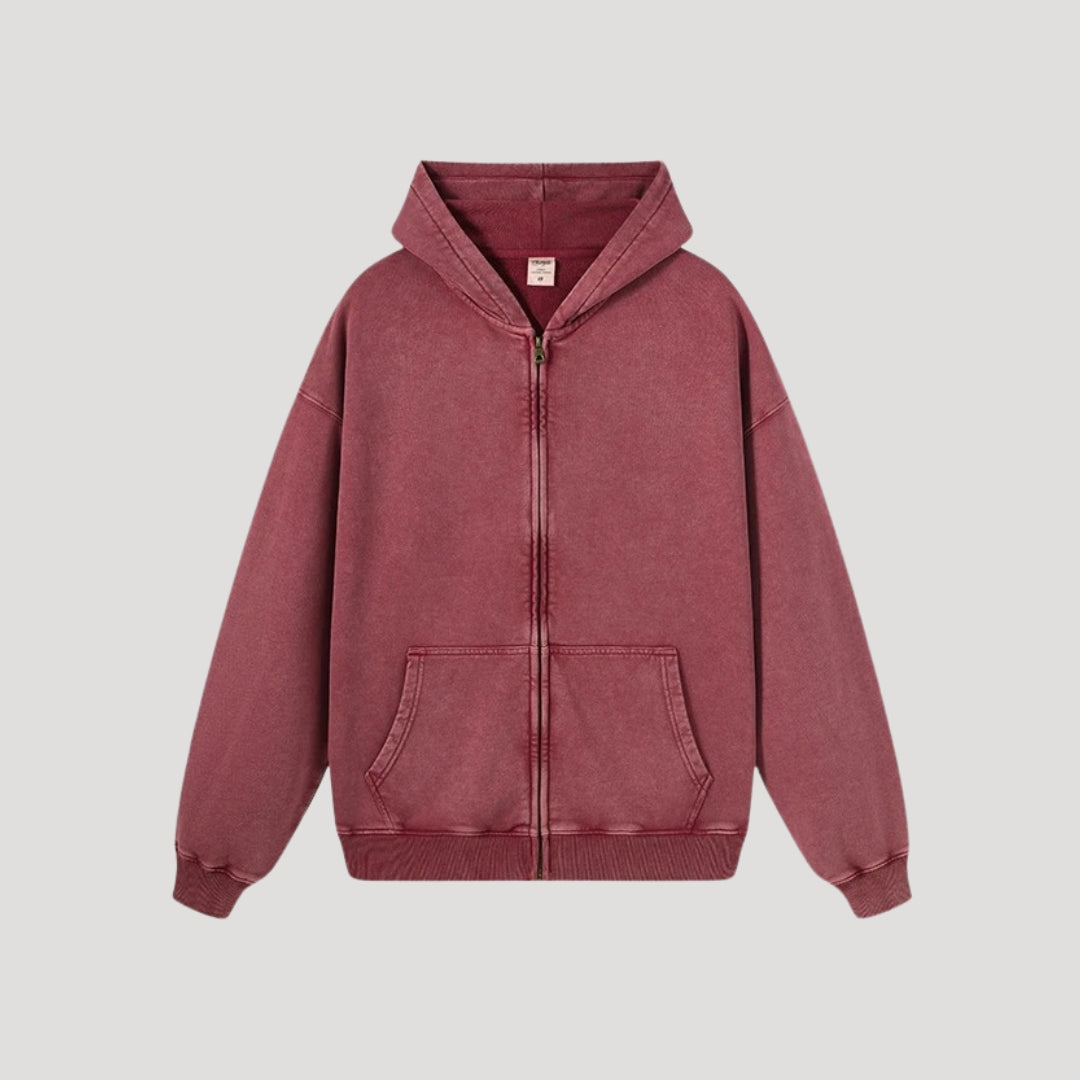 Men’s Zip-Up Hoodie – Vintage Red – Casual Everyday Fit