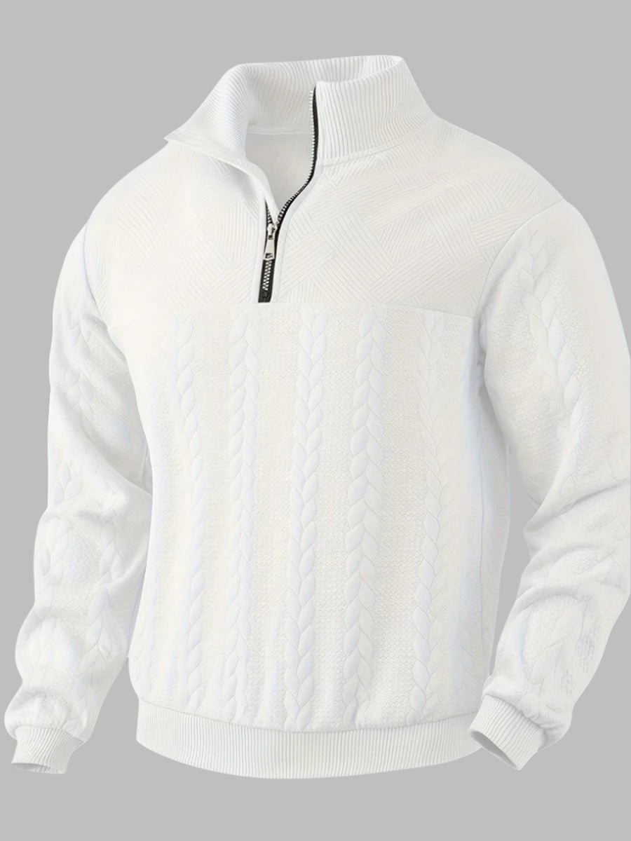 Zip-Up Sweater – Cable Knit Texture – Casual Vintage Feel