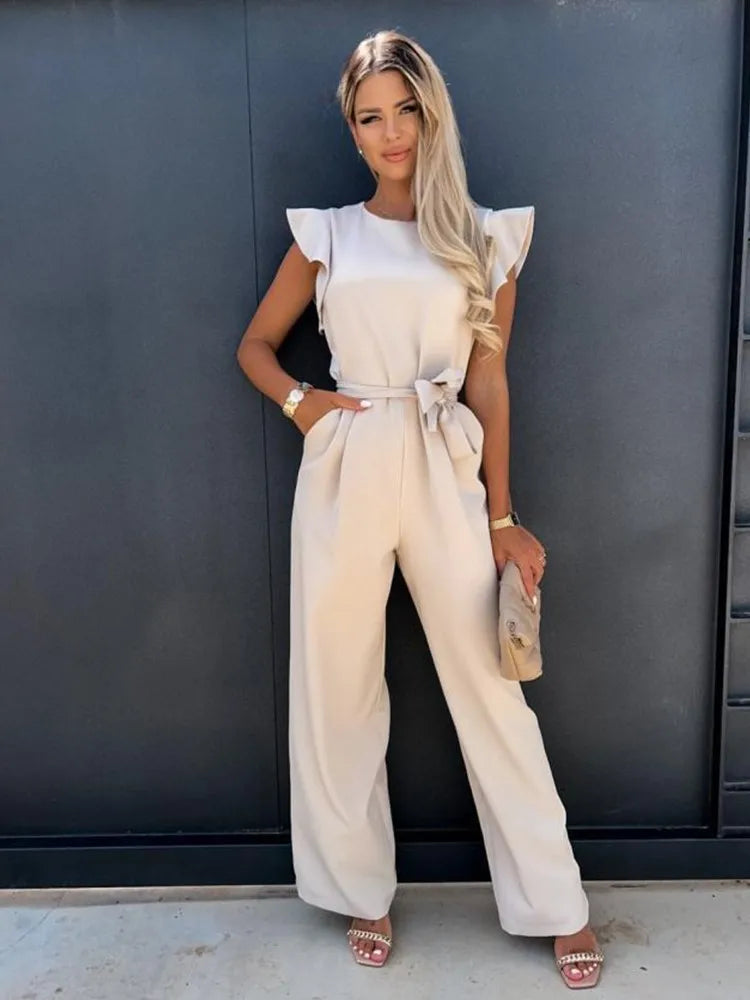 Wide-Leg Jumpsuit – Ruffle Sleeves – Effortless Chic Style