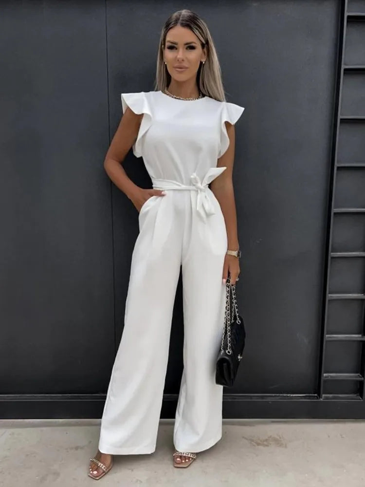 Wide-Leg Jumpsuit – Ruffle Sleeves – Effortless Chic Style