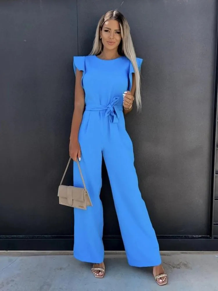 Wide-Leg Jumpsuit – Ruffle Sleeves – Effortless Chic Style