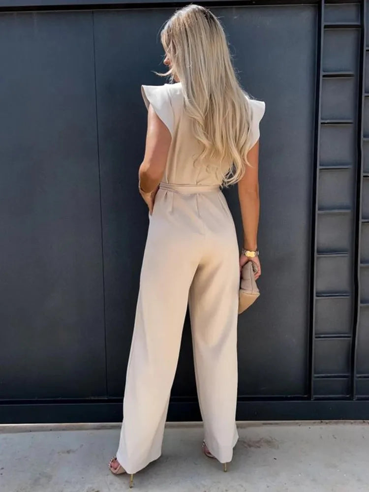 Wide-Leg Jumpsuit – Ruffle Sleeves – Effortless Chic Style