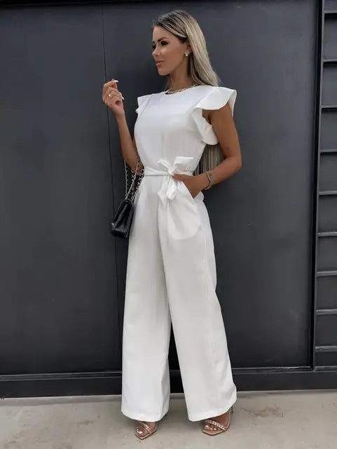 Wide-Leg Jumpsuit – Ruffle Sleeves – Effortless Chic Style