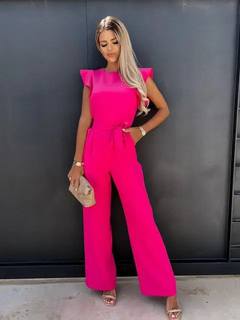 Wide-Leg Jumpsuit – Ruffle Sleeves – Effortless Chic Style