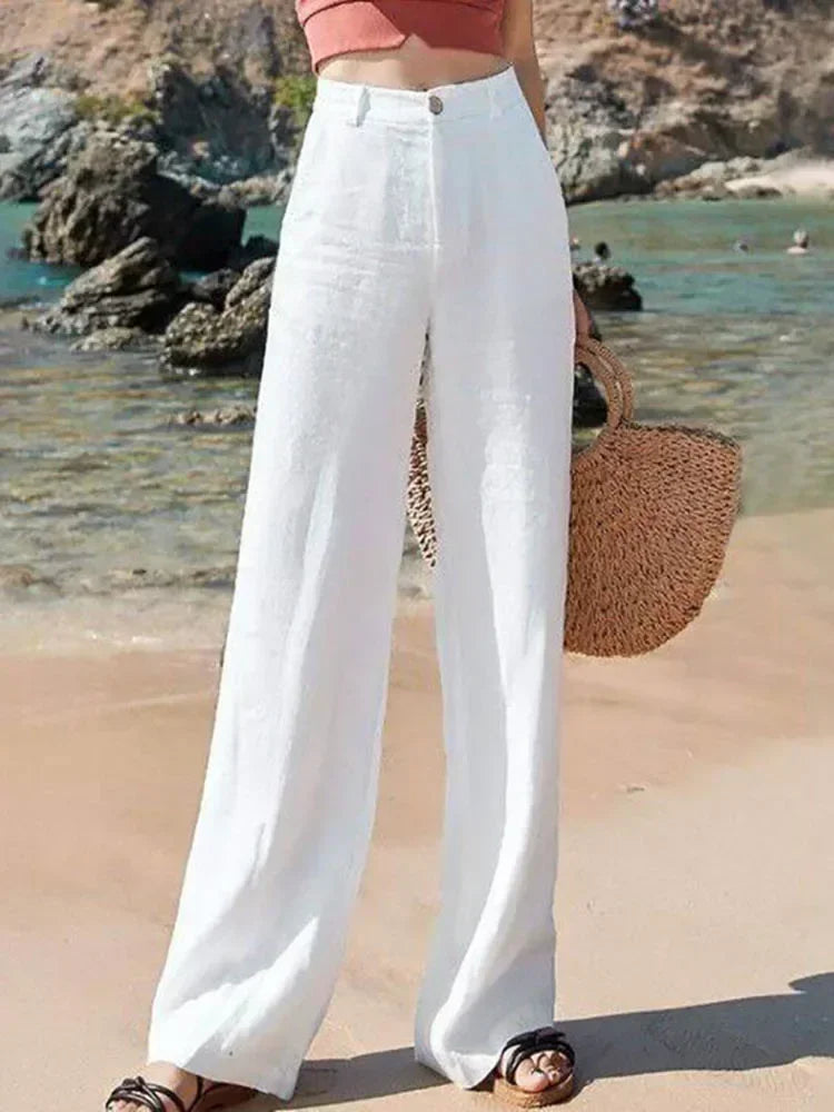 Wide Leg Linen Pants – High Waist