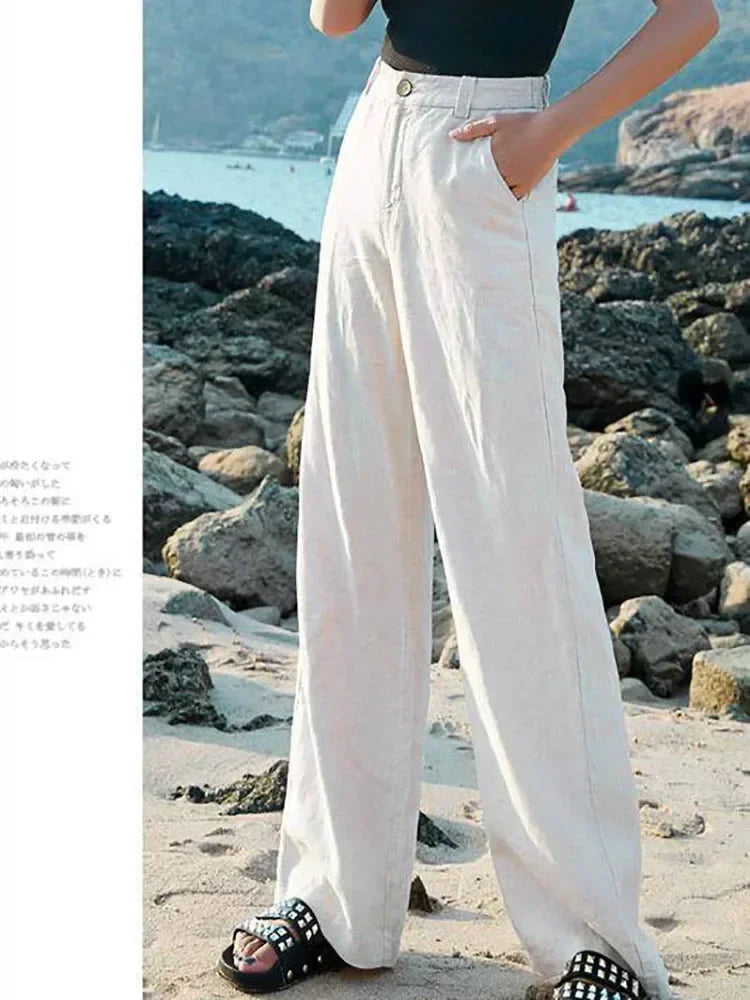Wide Leg Linen Pants – High Waist