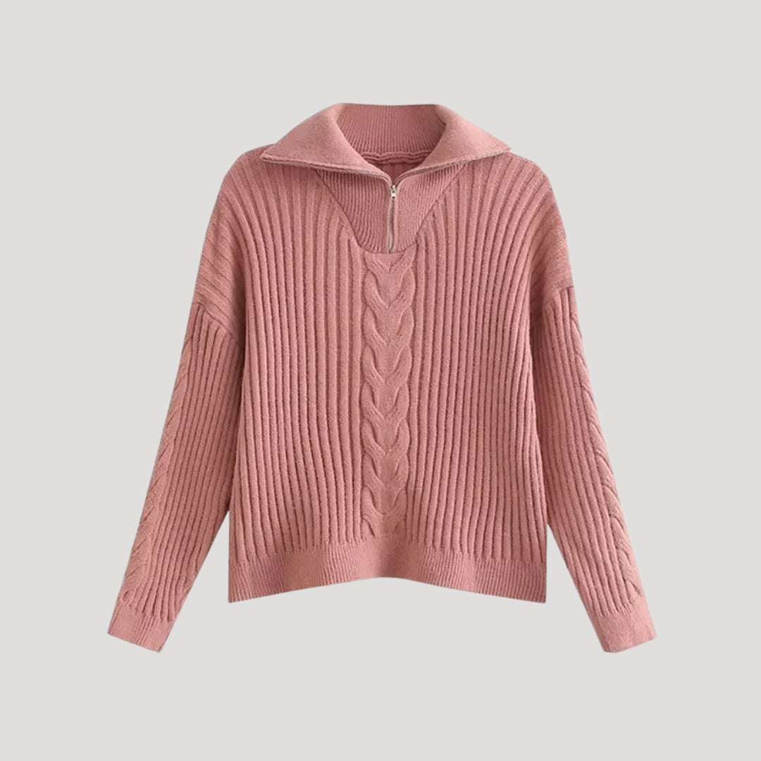 Quarter-Zip Sweater – Ribbed Knit – Sporty Casual Look