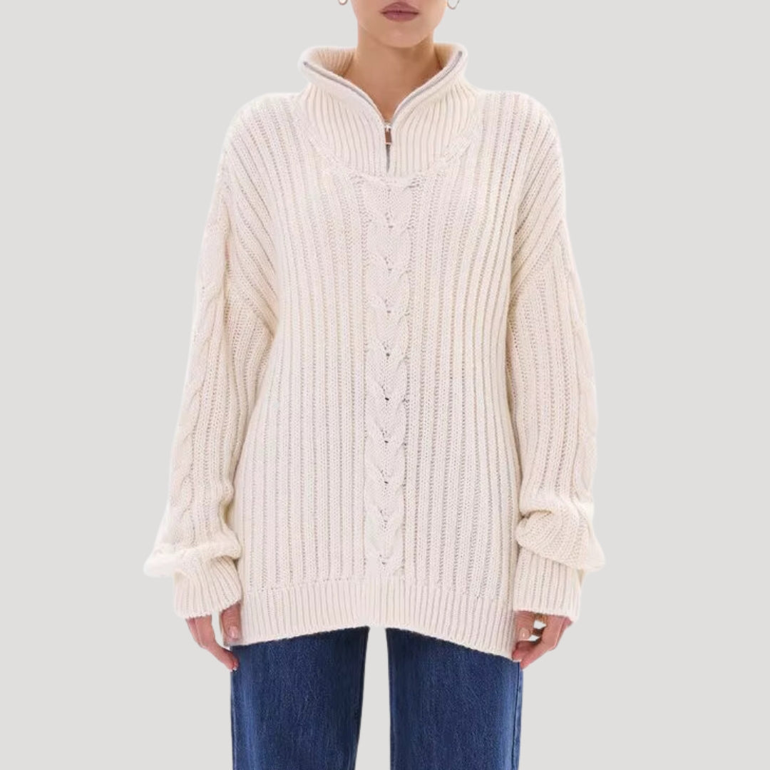 Quarter-Zip Sweater – Ribbed Knit – Sporty Casual Look