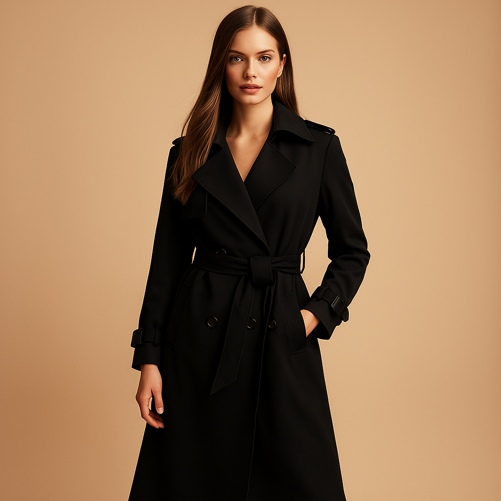 Women's Elegant Long Winter Coat with Double Buttons