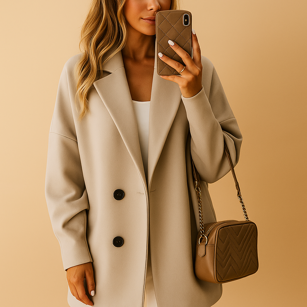 Women's Elegant Long Wool Coat with Single-Breasted Buttons