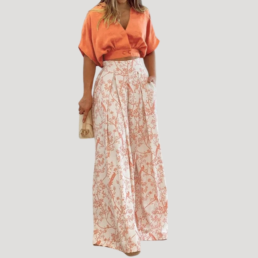 Co-Ord Set – Wide Leg Trousers & Wrap Top – Summer Casual Style