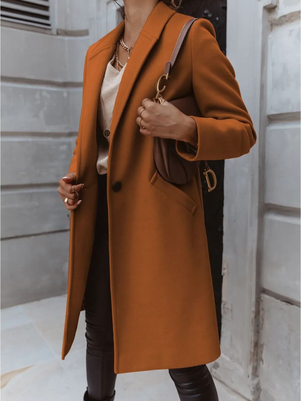 Women's Wool Long Coat - Elegant Winter Coat for Women