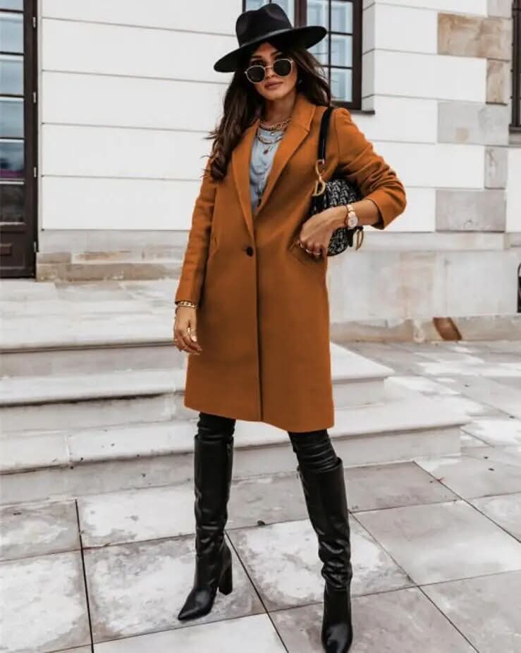 Women's Wool Long Coat - Elegant Winter Coat for Women