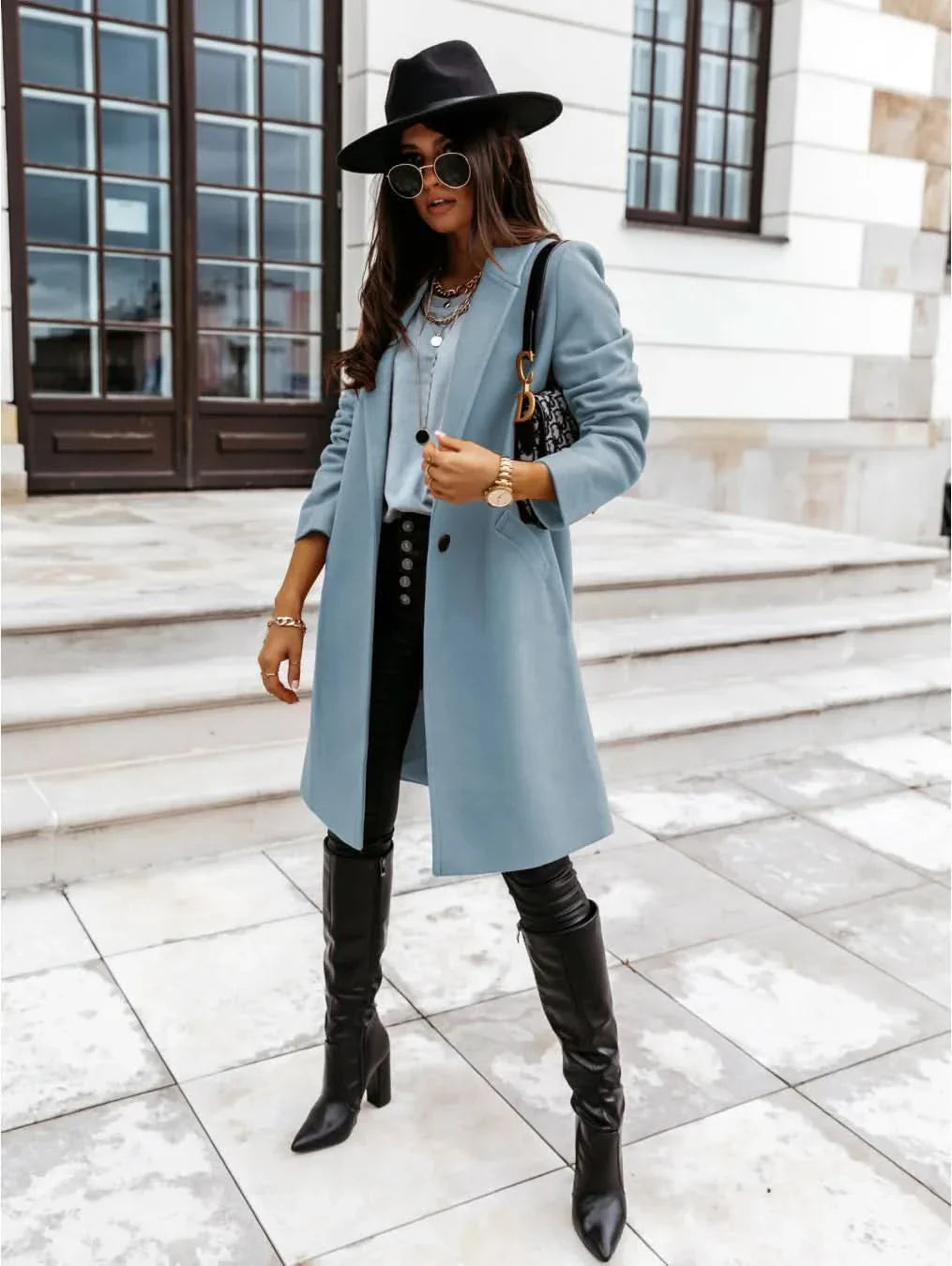 Women's Wool Long Coat - Elegant Winter Coat for Women