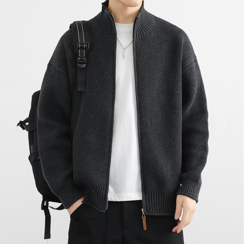 Zip-Up Cardigan – Textured Knit – Smart Casual Essential