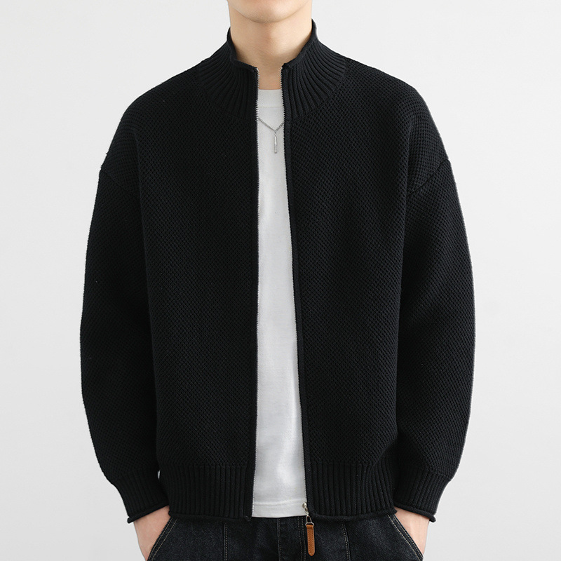 Zip-Up Cardigan – Textured Knit – Smart Casual Essential