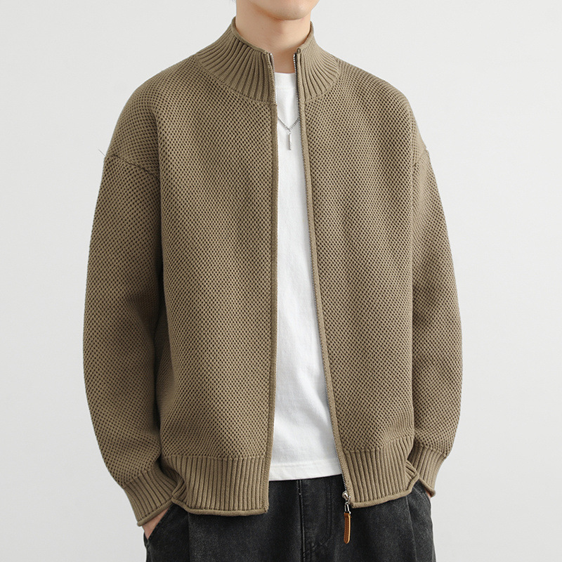 Zip-Up Cardigan – Textured Knit – Smart Casual Essential