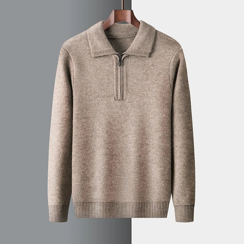 Men’s Wool Half-Zip Sweater – Sand Knit – Classic Smart Casual Style