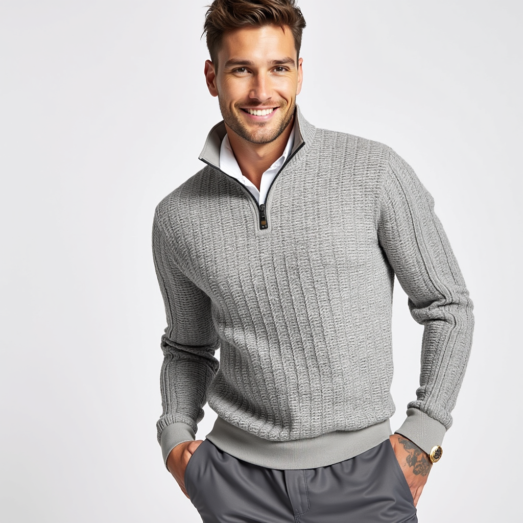 Zip-Up Sweater – Cable Knit Texture – Casual Vintage Feel